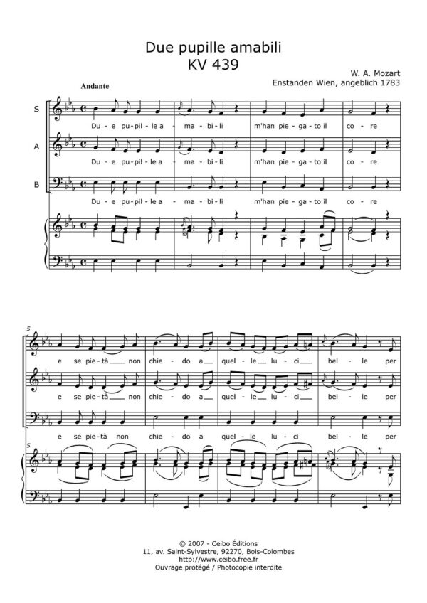 Notturno 1: Due pupille amabili - Mozart Wolfgand Amadeus